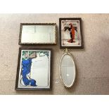 FOUR WALL MIRRORS INCLUDING MOET & CHANDON ADVERTISING, THE LARGEST 48.5 X 59CMS