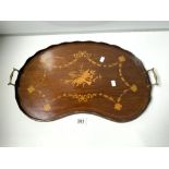 EDWARDIAN MARQUETRY INLAID MAHOGANY KIDNEY-SHAPE DRINKS TRAY