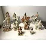 TEN VICTORIAN STAFFORDSHIRE FIGURES, INCLUDES A PAIR OF EQUESTRIAN GROUPS, THE LARGEST 33CMS