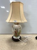 ORIENTAL CERAMIC VASE TABLE LAMP WITH FIGURES AND BLOSSOM DECORATION, 33MCS