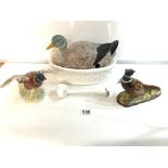 TWO BESWICK FIGURES OF PHEASANTS AND A DUCK TUREEN