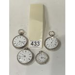 FOUR HALLMARKED SILVER POCKET/FOB WATCHES, INCLUDES HENRY PACE AND MORE