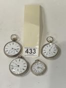 FOUR HALLMARKED SILVER POCKET/FOB WATCHES, INCLUDES HENRY PACE AND MORE