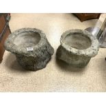 PAIR OF EARLY CONCRETE PLANTERS, 31CMS DIAMETER