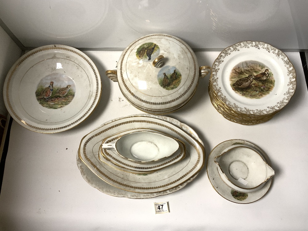 FRENCH PORCELAIN GAME BIRD DECORATED DINNER SERVICE, INCLUDES VEGETABLE TUREEN, MEAT PLATERS, DINNER - Image 2 of 6