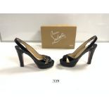 'CHRISTIAN LOUBOUTIN' PAIR OF LADIES SHOES - BLACK AND RED SIZE 38 1/2 IN ORIGINAL BOX AND VELVET