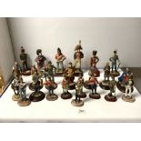A QUANTITY OF RESIN FIGURES OF SOLDIERS THROUGH THE AGES - ROMANS VIKINGS, NAPOLEONIC, HIGHLANDERS