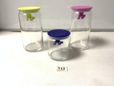 THREE ALESSI GLASS STORAGE JARS
