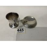 CONTINENTAL SILVER EGG CUP WITH A HALLMARKED SILVER ASHTRAY