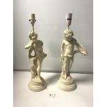 A PAIR OF EARLY 20TH CENTURY PLASTER NYMPH LAMPS, 40CMS