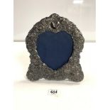 A HALLMARKED SILVER DECORATIVE EMBOSSED-SHAPED PHOTO FRAME, 28 X 24CMS
