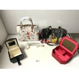 THREE VARIOUS HANDBAGS 'BORSE IN PELLE' MAKER AND A SILK JEWEL BOX