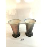 A PAIR OF SYLVAC PASTED COLOUR VASES, 15CMS