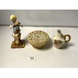 A ROYAL WORCESTER FIGURE - PETER PAN A/F MODELLED BY F GARTNER, ROYAL WORCESTER BLUSH POTPOURRI A/F,