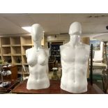 TWO DRESS/TAILORS TORSO DUMMIES OF A MALE AND FEMALE