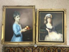 TWO MODERN PORTRAITS OIL ON CANVAS OF LADIES BOTH SIGNED P. NORRIS AND RAIMER BOTH IN ORNATE