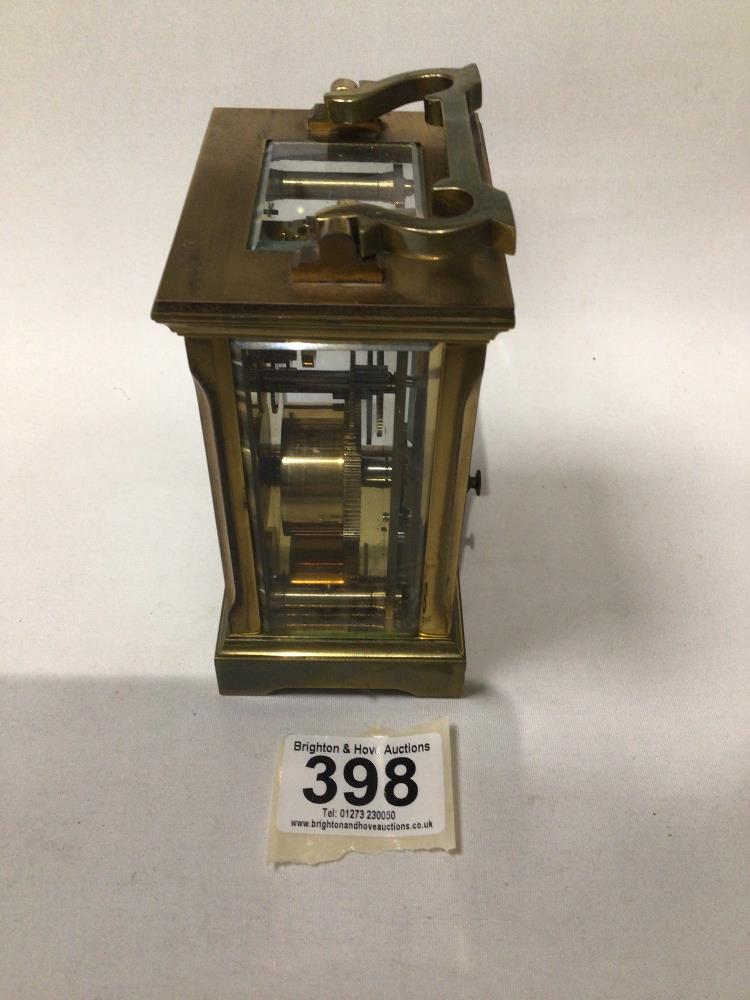 BRASS-CASED CARRIAGE CLOCK WITH WHITE ENAMEL DIAL MAKER- W J H OF FRANCE, 12.5CMS - Image 2 of 4