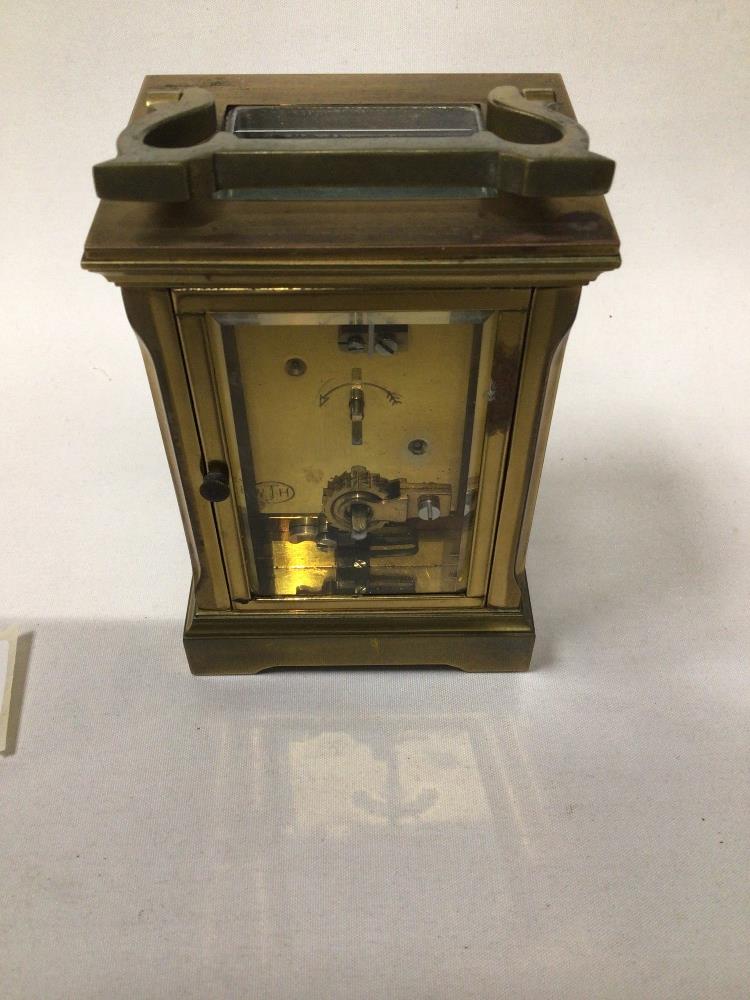 BRASS-CASED CARRIAGE CLOCK WITH WHITE ENAMEL DIAL MAKER- W J H OF FRANCE, 12.5CMS - Image 3 of 4