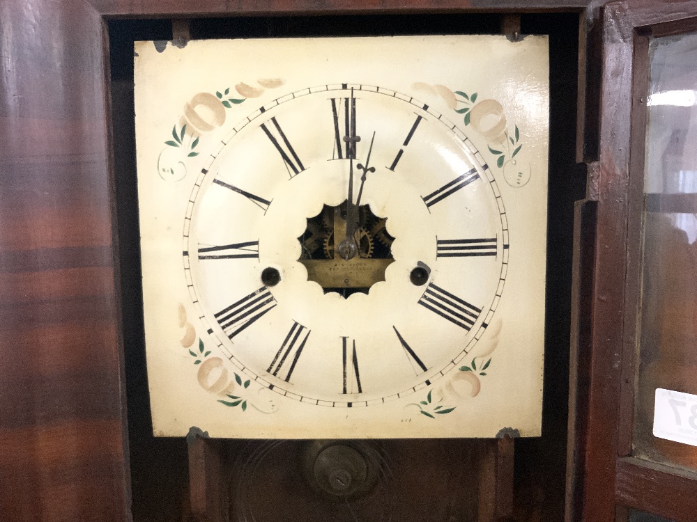 19TH CENTURY MAHOGANY CASED AMERICAN WALL CLOCK WITH WEIGHT DRIVEN MOVEMENT BY J. C BROWN - Image 3 of 5