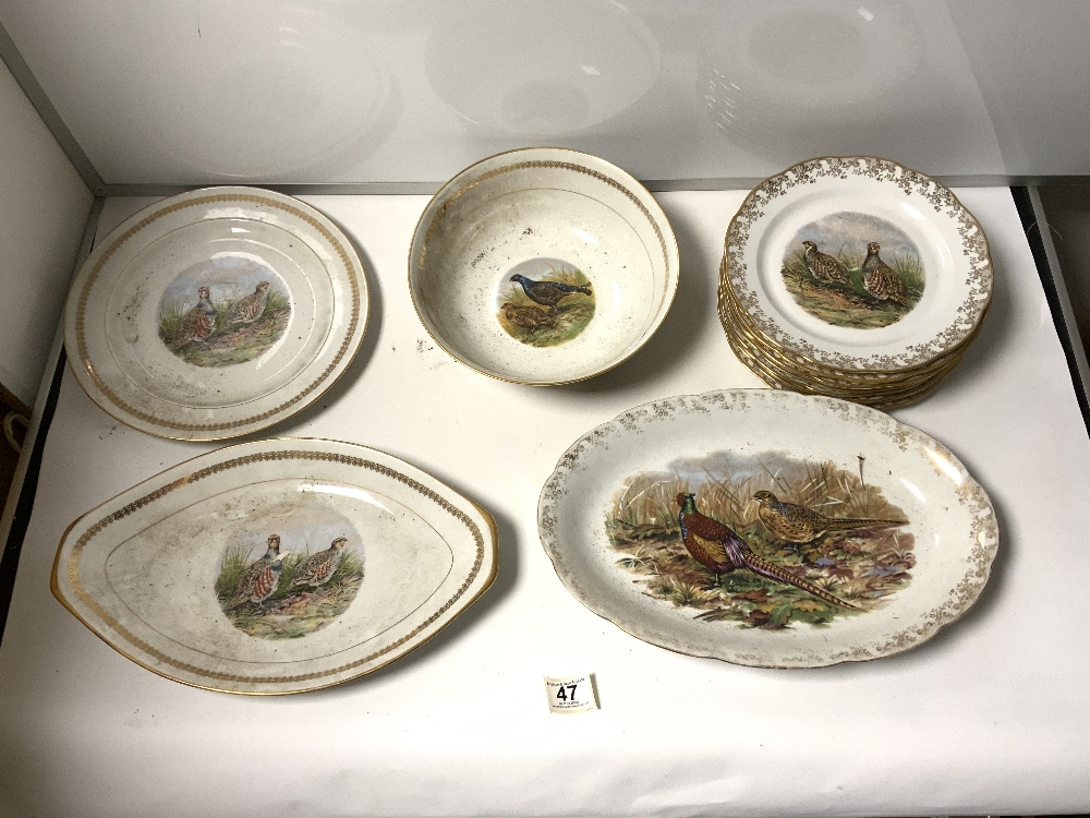 FRENCH PORCELAIN GAME BIRD DECORATED DINNER SERVICE, INCLUDES VEGETABLE TUREEN, MEAT PLATERS, DINNER - Image 4 of 6