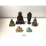 FIVE 20TH CENTURY BUDDHA FIGURES - THREE OF WHICH ARE METAL AND TWO COMPOSITE