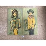 TWO M. DUPONT BIG EYED CHILDREN PRINTS, 47 X 26CMS