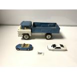 A TRIANG TIN PLATE TOY FLAT BED AMERICAN TRUCK, A CORGI LOTUS ESPIT, AND CORGI BMW 23