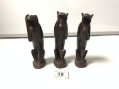 CARVED WOOD SET THE THREE WISE MONKEYS, 17CMS