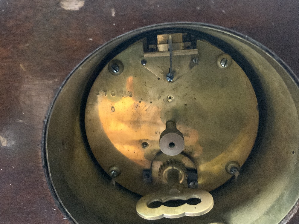 TWO EDWARDIAN MAHOGANY MANTLE CLOCKS, ONE WITH INLAID DECORATION - Image 7 of 7