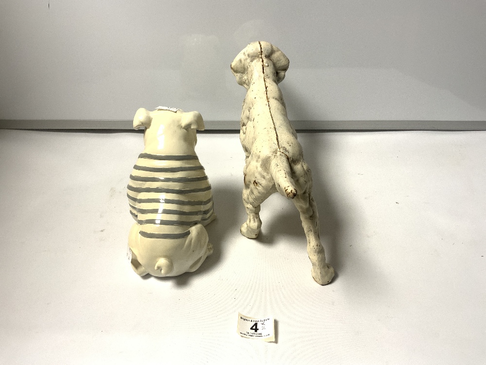 A CAST IRON FIGURE OF A RETRIEVER, 38 X 22CMS, AND A PLASTER FIGURE OF A BULLDOG - Image 3 of 4