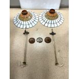 A PAIR OF LARGE LEADED LIGHT HANGING CEILING LIGHTS, 72CMS DIAMETER, SOME CRACKS TO PANELS