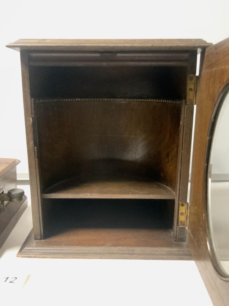 ANTIQUE MAHOGANY ELECTRIC RAILWAY BELL - WALL MOUNTED AND AN OAK SMOKERS CABINET - Image 2 of 4