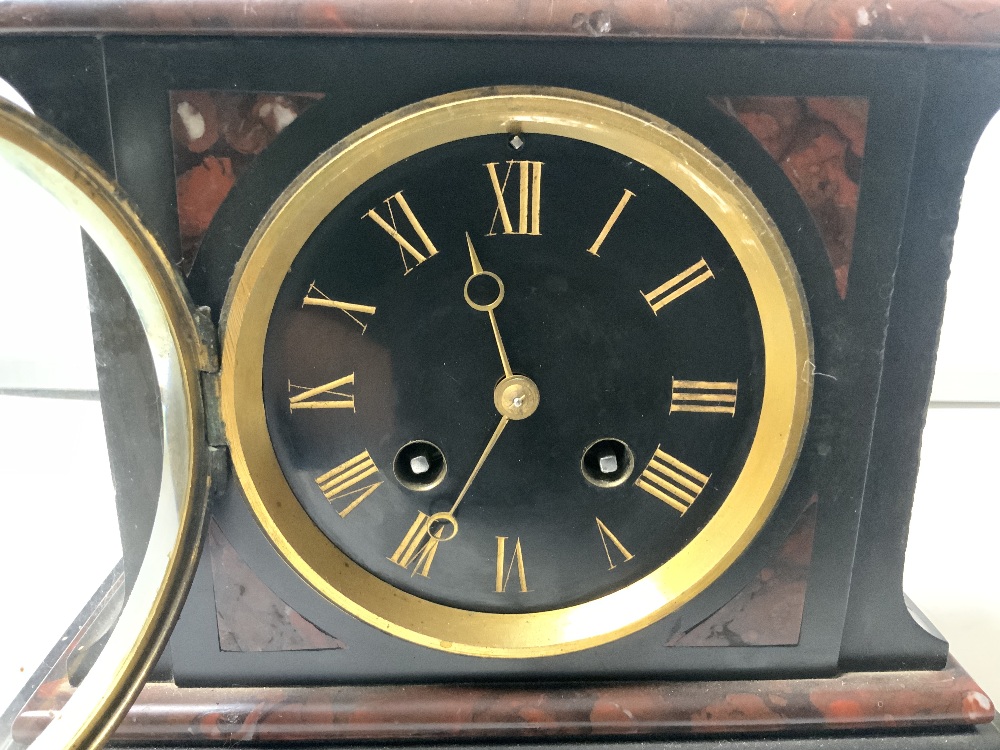 A VICTORIAN BLACK AND RED MARBLE MANTLE CLOCK AND A IMHOFF FLORAL DECORATED CARRIAGE CLOCK - Image 5 of 12