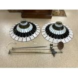 A PAIR OF LARGE LEADED LIGHT HANGING CEILING LIGHTS, 72CMS DIAMETER (APPROX) SOME PANELS CRACKED