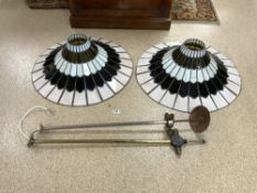 A PAIR OF LARGE LEADED LIGHT HANGING CEILING LIGHTS, 72CMS DIAMETER (APPROX) SOME PANELS CRACKED