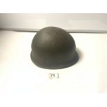 A MILITARY HELMET WITH LINER PRINTED TO CHIN STRAP - M.W.S 1987 973-6537