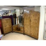 THREE PIECE ART DECO BEDROOM SUITE MADE IN WALNUT VENEER, DRESSING TABLE, TALLBOY AND WARDROBE