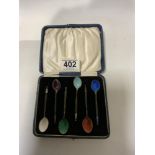 SET OF SIX STERLING SILVER AND COLOURED ENAMEL COFFEE SPOONS (CASED) BY A MICHELSEN OF DENMARK