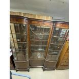 EDWARDIAN MAHOGANY INVERTED BREAK FRONT GLAZED DISPLAY CABINET WITH CENTRAL DOOR CABRIOLE FEET,