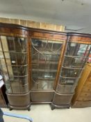EDWARDIAN MAHOGANY INVERTED BREAK FRONT GLAZED DISPLAY CABINET WITH CENTRAL DOOR CABRIOLE FEET,
