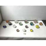 TWO LANGHAM GLASS PAPERWEIGHTS, ISLE OF WIGHT GLASS PAPERWEIGHT, AND TWELVE OTHER VARIOUS