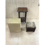 THREE PIECES OF FURNITURE LLOYD LOOM BASKET, STOOL AND TABLE