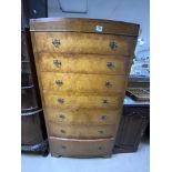 A 1930S WALNUT BOW-FRONTED TALLBOY CHEST OF SEVEN GRADUATING DRAWERS, 77 X 51 X 104CMS