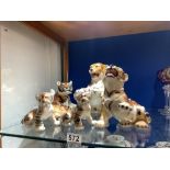 FIVE PORCELAIN FIGURES OF TIGERS, THE LARGEST 24CMS, TWO SMALL FIGURES BEARING MADE IN USSR TO BASE