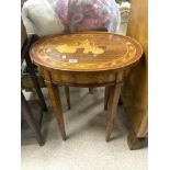 VINTAGE MARQUETRY OVAL TABLE WITH TWO SIDE DRAWERS DECORATED WITH EASTERN INFLUENCE