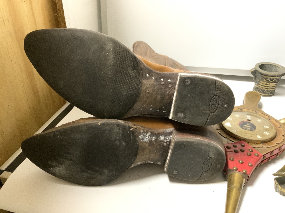 A QUANTITY OF WOODEN SHOE TREE'S, A PAIR OF COWBOY BOOTS, METAL WARE ETC - Image 12 of 12