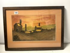 A WATERCOLOUR OF A COLLIERY MONOGRAMMED 46 X 27CMS
