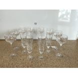 STUART CRYSTAL - EIGHT WINE GLASSES AND FOUR CHAMPAGNE FLUTES