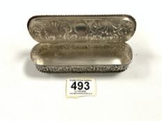 LATE VICTORIAN HALLMARKED SILVER EMBOSSED RECTANGULAR TRINKET BOX WITH ACANTHUS SCROLL DECORATION,