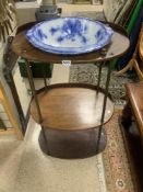 OVAL MAHOGANY AND PLY GALLERIED OVAL WASHSTAND AND BOWL WITH BRASS SUPPORTS